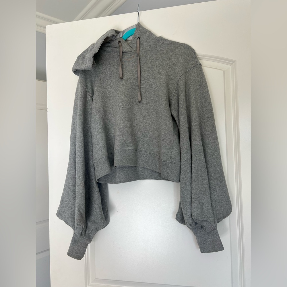 Jonathan Simkhai Gray Cropped Hoodie with Balloon Sleeves – Size Small